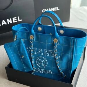 CHANEL Vibrant Blue Tote with Chain Detail, Slightly Used Once, In Perfect Cond